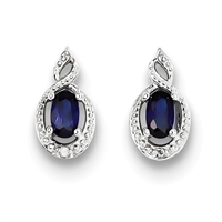 Sterling Silver Sapphire & Diamond Post Earring- September Birthstone