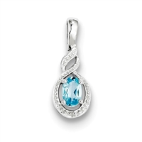 Sterling Silver Blue Topaz & Diamond Pendant-  December Birthstone