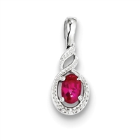 Sterling Silver Ruby & Diamond Pendant- July Birthstone