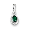 Sterling Silver Emerald & Diamond Pendant- May Birthstone