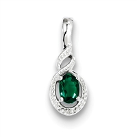 Sterling Silver Emerald & Diamond Pendant- May Birthstone