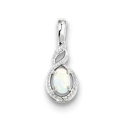 Sterling Silver Opal & Diamond Pendant-October Birthstone