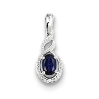 Sterling Silver Sapphire & Diamond Pendant-  September Birthstone