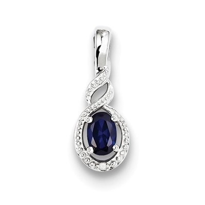 Sterling Silver Sapphire & Diamond Pendant-  September Birthstone