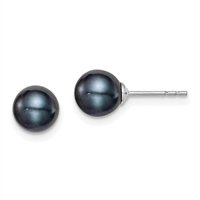 Sterling Silver Post Earrings- Black Freshwater Pearl