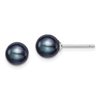 Sterling Silver Post Earrings- Black Freshwater Pearl