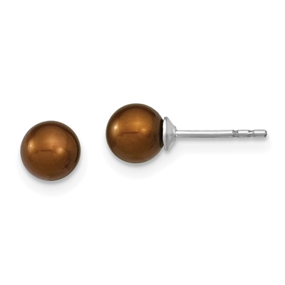 Sterling Silver Post Earrings- Brown Freshwater Pearl