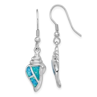Sterling Silver Dangle Earrings- Lab Created Opal-Sea Shell