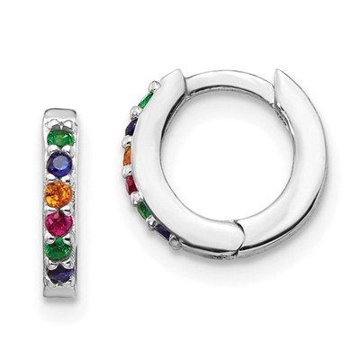 Sterling Silver Tiny "Huggie" Earrings with Colorful CZs