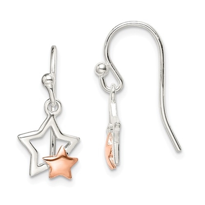 Sterling Silver & Rose Gold Filled Dangle Earrings-Stars