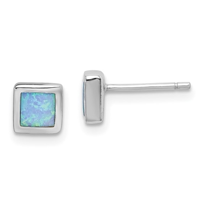 Sterling Silver Post Earrings - Lab Created Opal