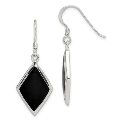 Sterling Silver Dangle Earrings- Black Onyx Inlay
