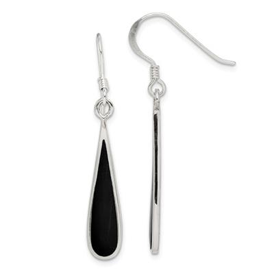 Sterling Silver Dangle Earrings- Black Onyx Inlay