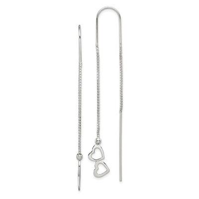 Sterling Silver Threader Earrings- Dangling Hearts