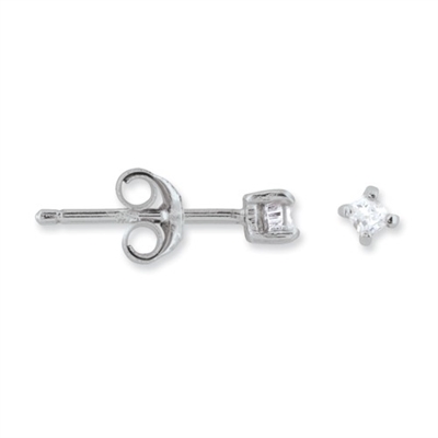 2mm Princess (square) CZ Post Earrings-Sterling SIlver
