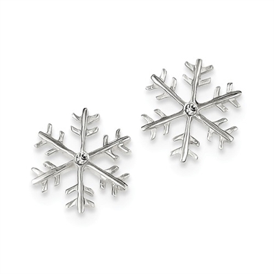 Sterling Silver Post CZ Earrings-Snowflake