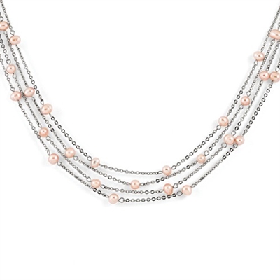 Stainless Steel 4 Strand Freshwater Pearl Necklace