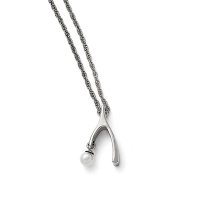Stainless Steel Wishbone with Freshwater Pearl Necklace