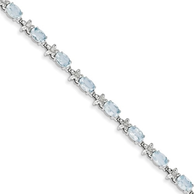 14K  White Gold Aquamarine & Diamond Bracelet