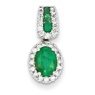 14K White Gold Emerald & Diamond Pendant--May Birthstone