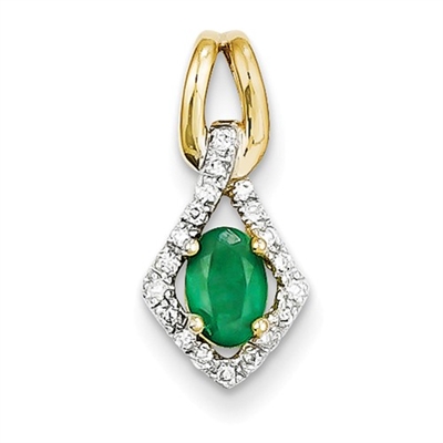 14K Gold Emerald & Diamond Pendant--May Birthstone
