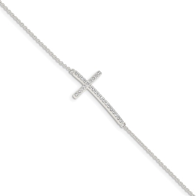 Sterling Silver Bracelet- Sideways Cross
