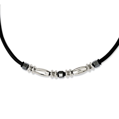 Stainless Steel, Leather, Hematite Necklace