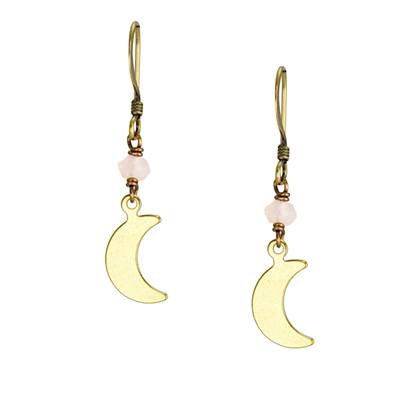 Rose Quartz Dainty Crescent Moon Drop Earrings