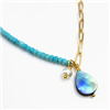 Edgy Petal Beaded Necklace- Turquoise, Pearl & Abalone