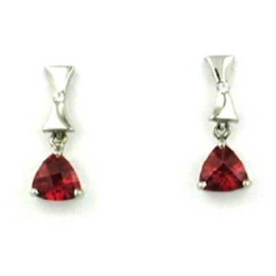 Sterling Silver Post Dangle Earrings- Lab-Created Ruby & CZs