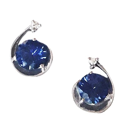 Sterling Silver Post Earrings- Lab Created Sapphire