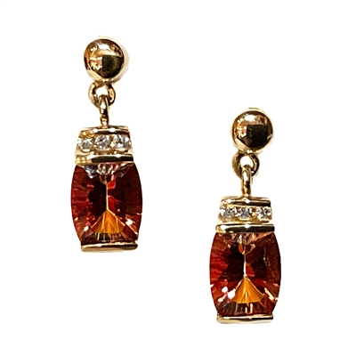 14k Gold Post Dangle Earrings-  Orange Topaz & Diamond