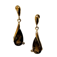 14k Gold Post Dangle Earrings-Smoky Quartz