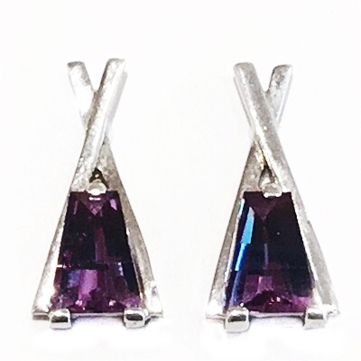 Sterling Silver Post  Earrings- Lab Created Alexandrite