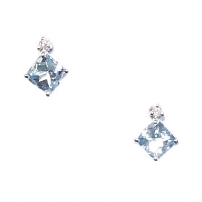 Sterling Silver Post Earrings- Aquamarine & Diamond- March Birthstone