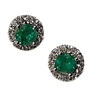 14k White Gold Emerald & Diamond Post Earrings