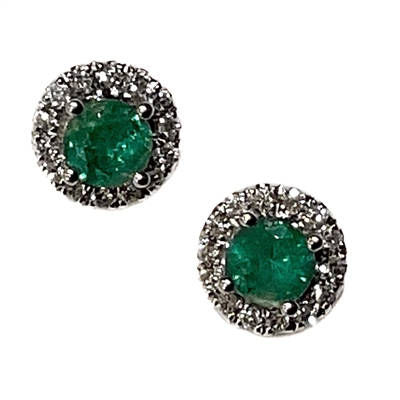 14k White Gold Emerald & Diamond Post Earrings