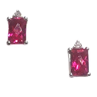 Sterling Silver Lab Created Ruby & Cubic Zirconia Post Earrings- July Birthstone