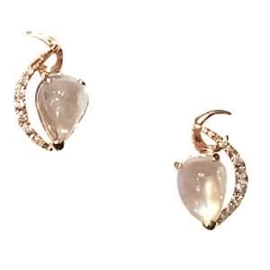 14k Rose Gold Rainbow  Moonstone & Diamond Post Earrings