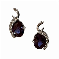 14k White Gold Post Earrings- Lab Created Alexandrite & Diamonds