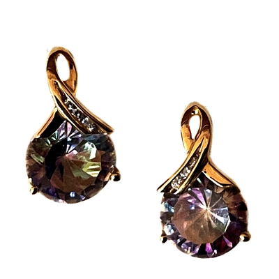 14k Gold Post Earrings- Peacock Topaz & Diamonds