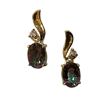 14k Gold Post Earrings- Mystic Rainbow Topaz & Diamonds