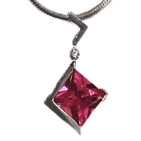 Sterling Silver Pendant/Slide- Lab Created Pink Sapphire