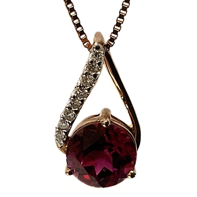 14k Rhodolite Garnet & Diamond Pendant in Rose Gold
