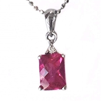 Sterling Silver Lab Created Ruby & Cubic Zirconia Pendant- July Birthstone