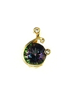 14k  Gold Pendant/Slide- Mystic Rainbow Topaz & Diamonds