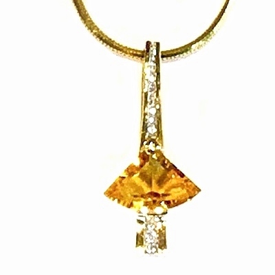 14k Gold Pendant- Citrine & Diamond