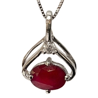 14k White Gold Ruby & Diamond Pendant