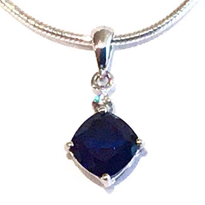Sterling Silver Pendant - Lab Created Blue Sapphire & Cubic Zirconia