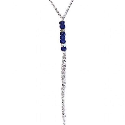 Sterling Silver Tassel Necklace-Genuine Blue Sapphire Briolette